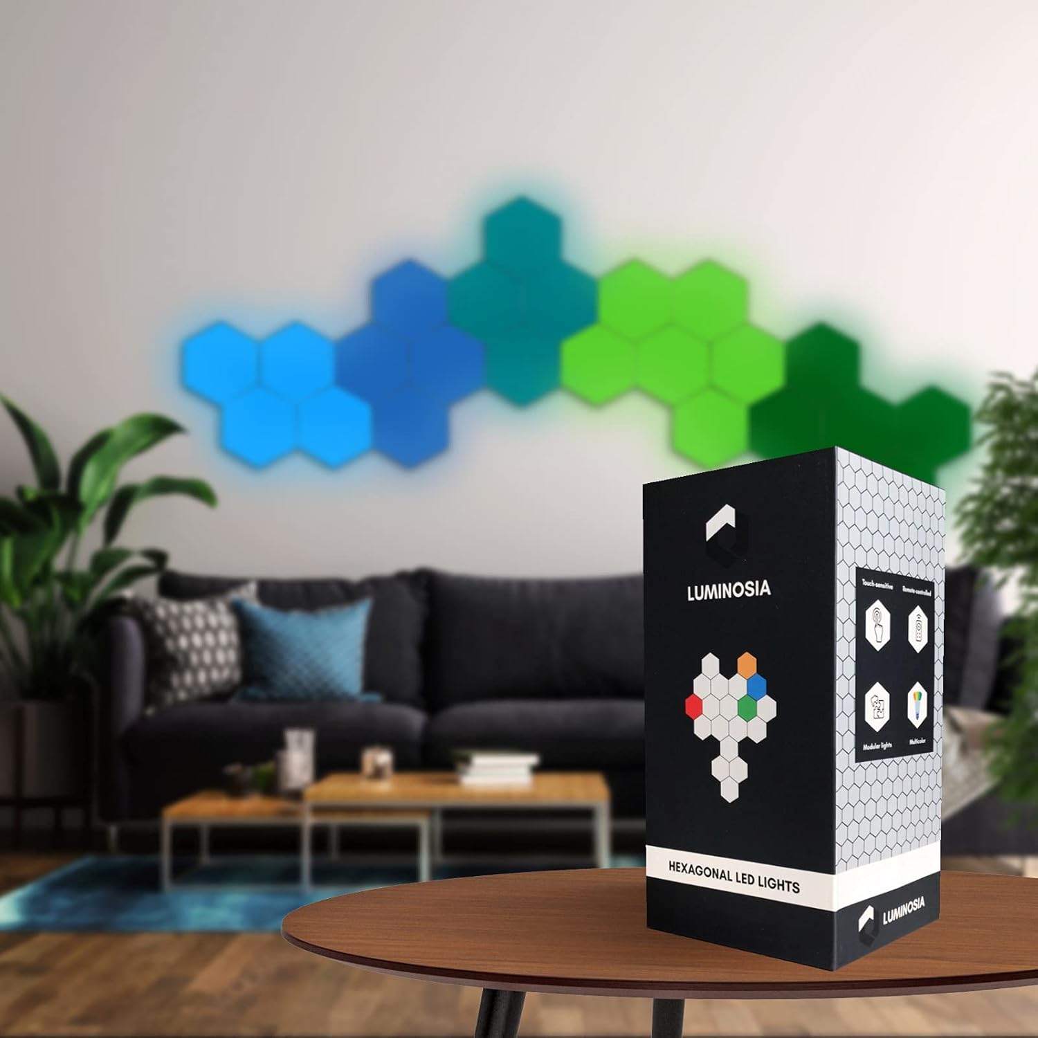 Buy now Hexagon Lights | Premium Set of LED Wall Lights | Modular, Touch-Sensitive and Remote-Controlled RGB Lighting | Aesthetic Room Decor | Perfect Decoration for Living and Bedroom | 13 Colors at indiglob india