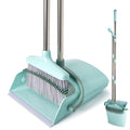XXXFLOWER Broom and Dustpan Set with Cleaning Teeth, 54.5" Long Handle Indoor Sweeping Combo for Home Office Kitchen, Bluish Green