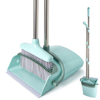XXXFLOWER Broom and Dustpan Set with Cleaning Teeth, 54.5" Long Handle Indoor Sweeping Combo for Home Office Kitchen, Bluish Green