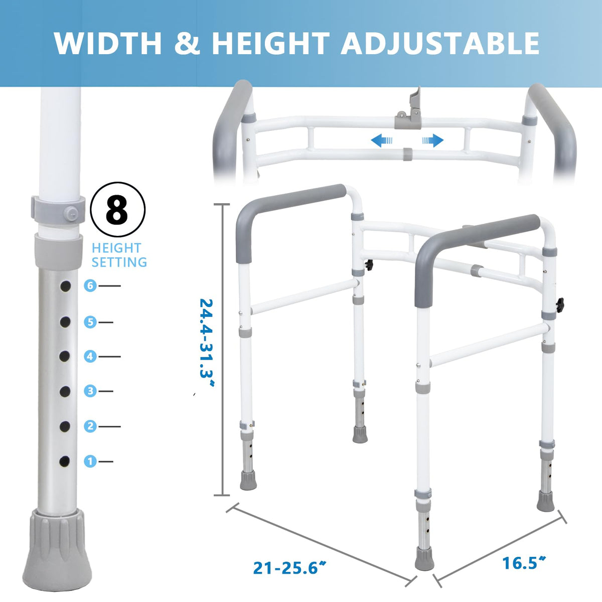 WeHwupe Toilet Safety Rail for Seniors, Height & Width Adjustable Frame