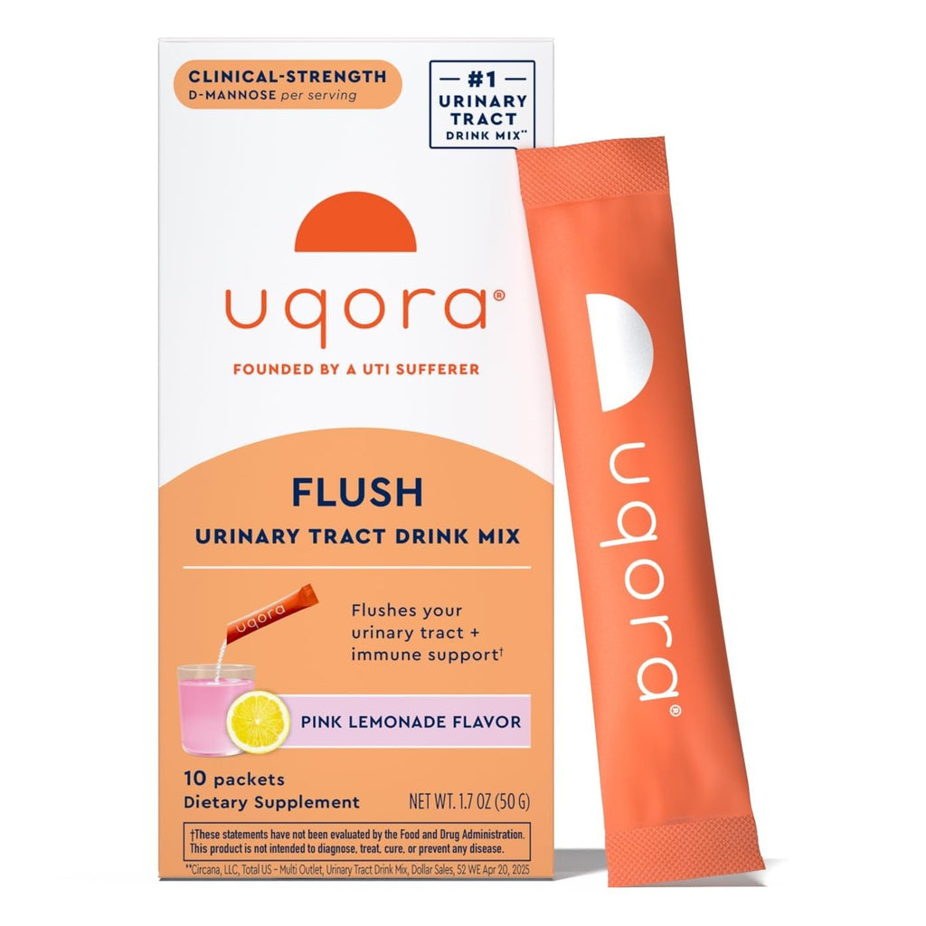 Uqora Flush, Urinary Tract Support, Pink Lemonade, 10 Packets | Urinary Tract Support* with D-Mannose, Vitamin C, B6, Potassium, Magnesium, and Calcium, Gluten-Free and Vegan