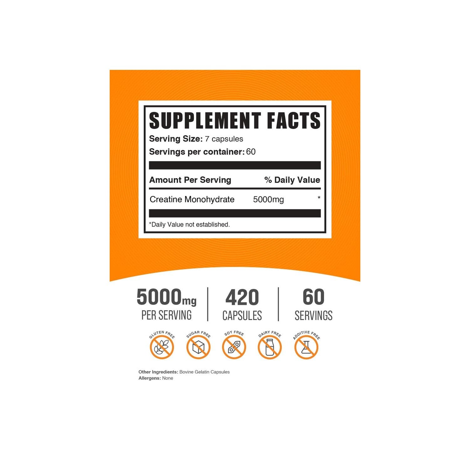 BulkSupplements.com Creatine Monohydrate Capsules - Micronized Creatine Pills - Gluten Free, 7 Capsules per Serving (5000mg), 420 Count (Pack of 1)