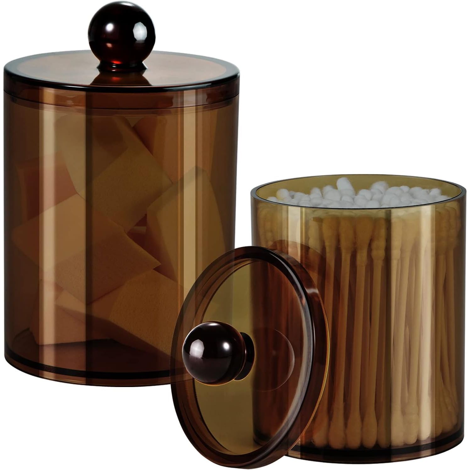 Buy now SheeChung 2 Pack of 10 Oz. Small Clear Plastic Apothecary Jar - Qtip Dispenser Holder Bathroom Vanity Storage Canister Acrylic Jar for Cotton Balls/Swabs/Rounds,Q-tips (Black) 2 Pack of 15 oz. Amber at indiglob india
