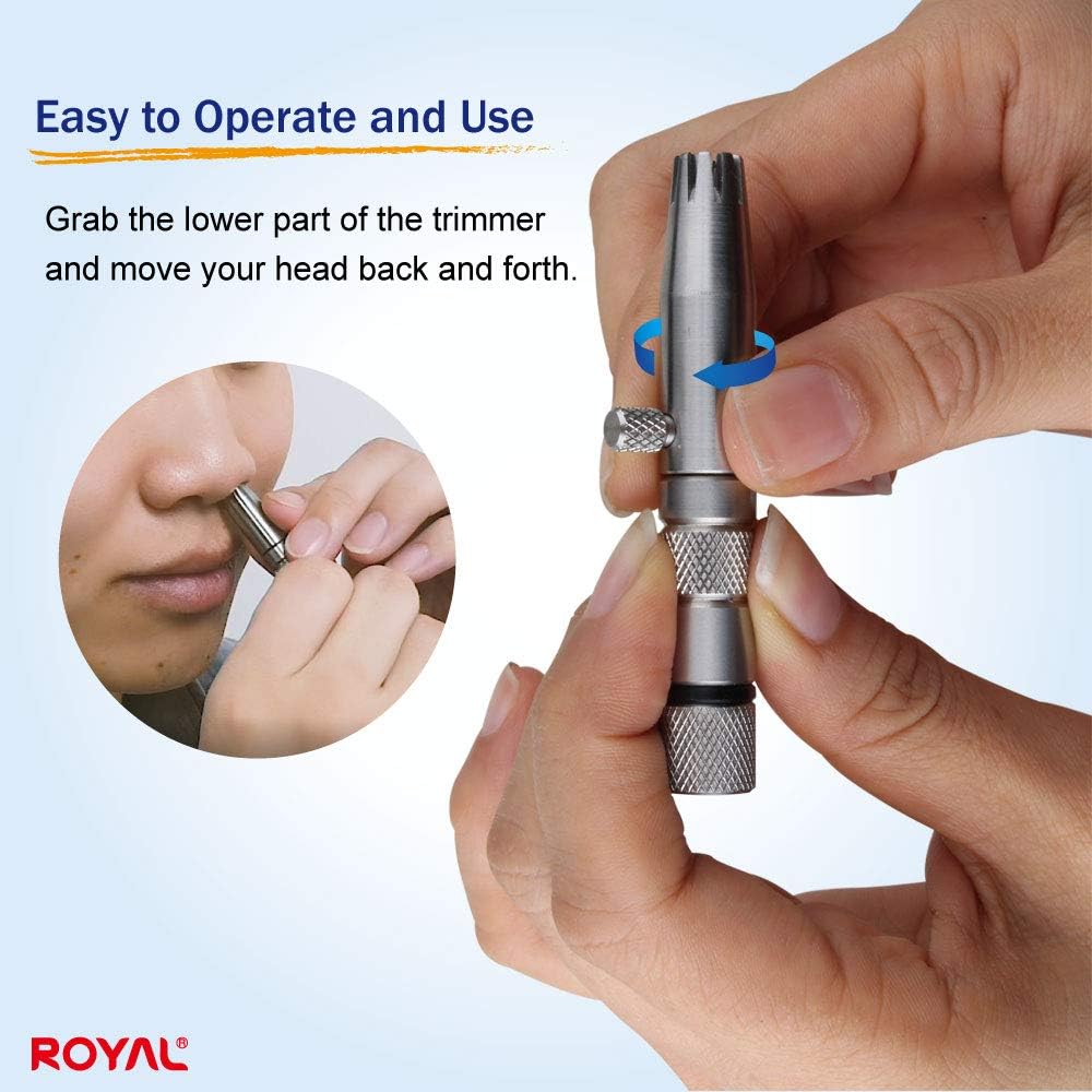 Buy now ROYAL [Made in Korea] Premium Manual Nose Hair Trimmer for Men Silver Bullet, Battery-Free, Stainless Steel Rotary Blade Grooming Tool, Waterproof, Safe & Painless with Patented Mechanism, ET-3 at indiglob india