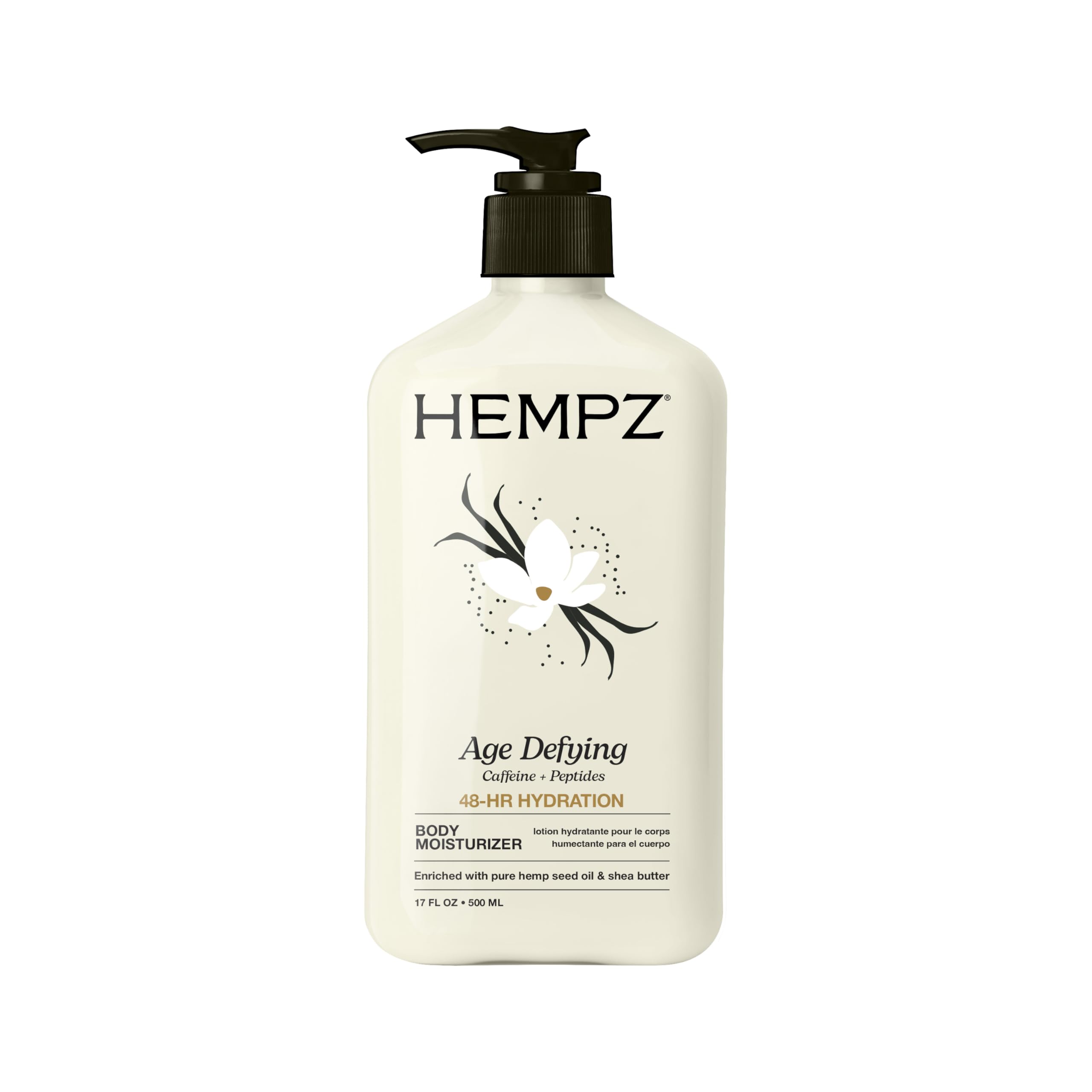 Hempz Age-Defy Body and Hand Lotion for Dry Skin, for Cracked & Crepey Skin, Quick Absorption Moisturizer, Large 17 oz | Pure Hemp Seed Oil for Dryness with Peptides & Caffeine, Ginseng, 48-Hour Hydration, Vegan & Cruelty-Free, Paraben-Free