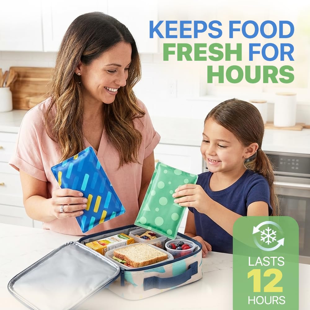 4 Pack Slim Ice Packs for Lunch Boxes, Reusable Kids Cold Packs for Coolers