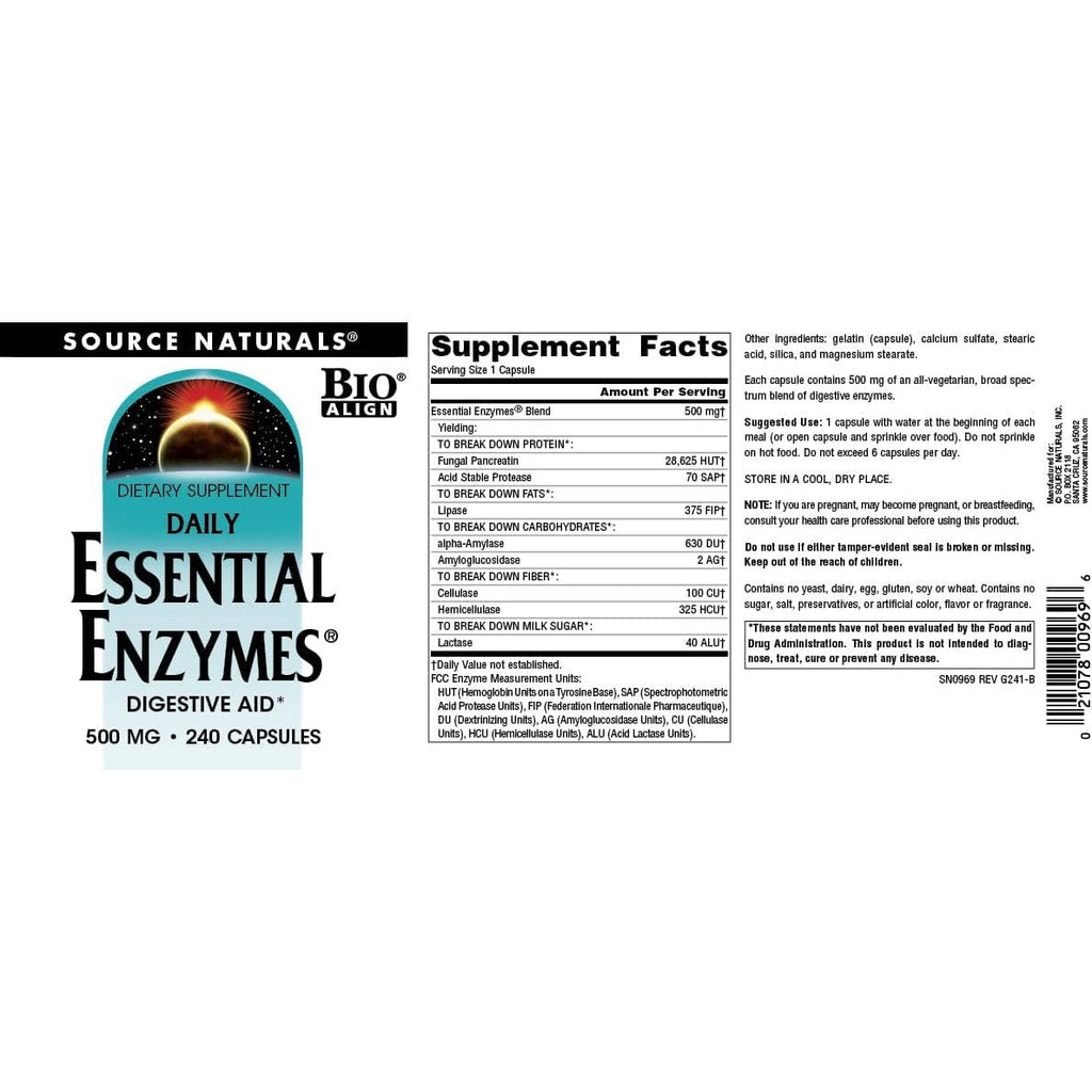 Buy now Source Naturals Essential Enzymes 500mg Bio-Aligned Multiple Enzyme Supplement Herbal Defense for Digestion, Gas, Constipation & Bloating Relief - Supports Immune System - 240 Capsules at indiglob india