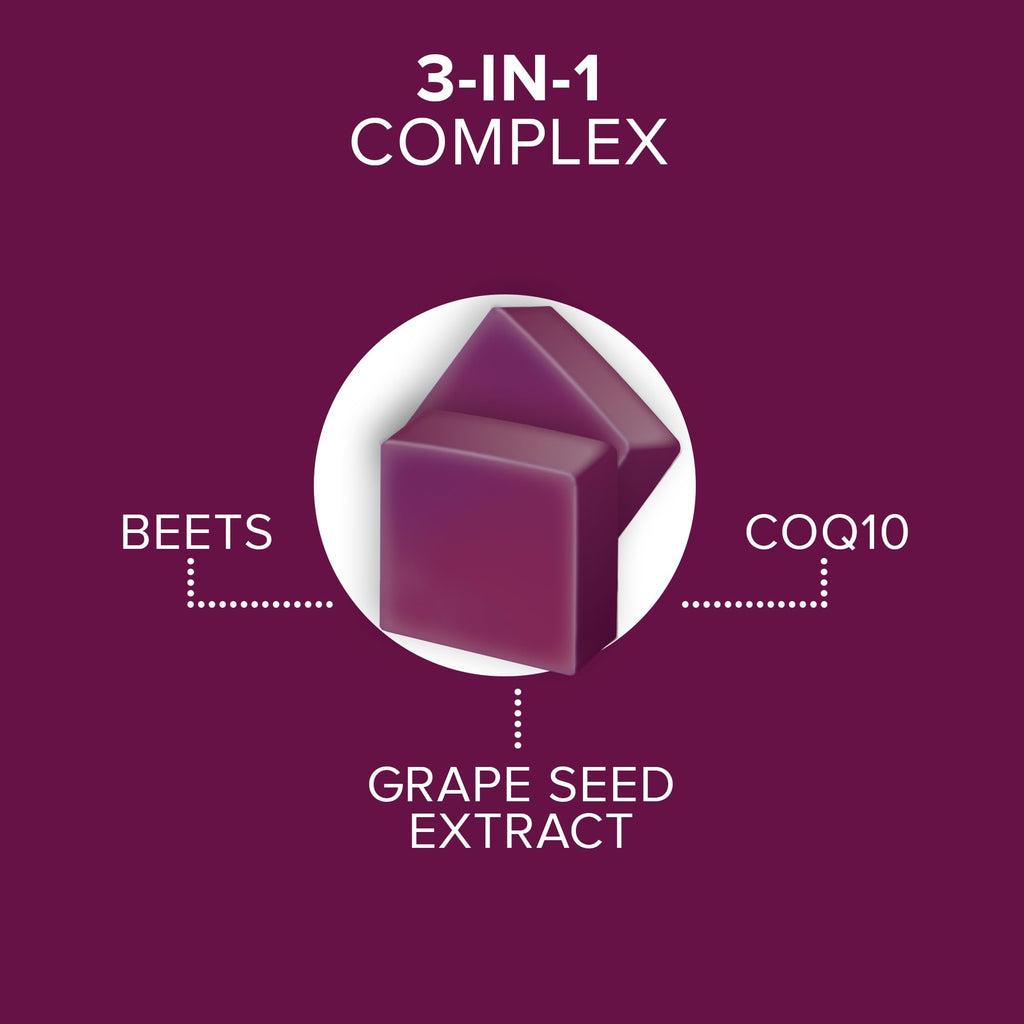 Qunol 3-in-1 Beet Roots Chews with CoQ10, Blood Pressure Support, 60ct | Supports Healthy Blood Circulation & Heart Healthy Energy, From the #1 Brand of CoQ10, Vegetarian, No Synthetic Dyes