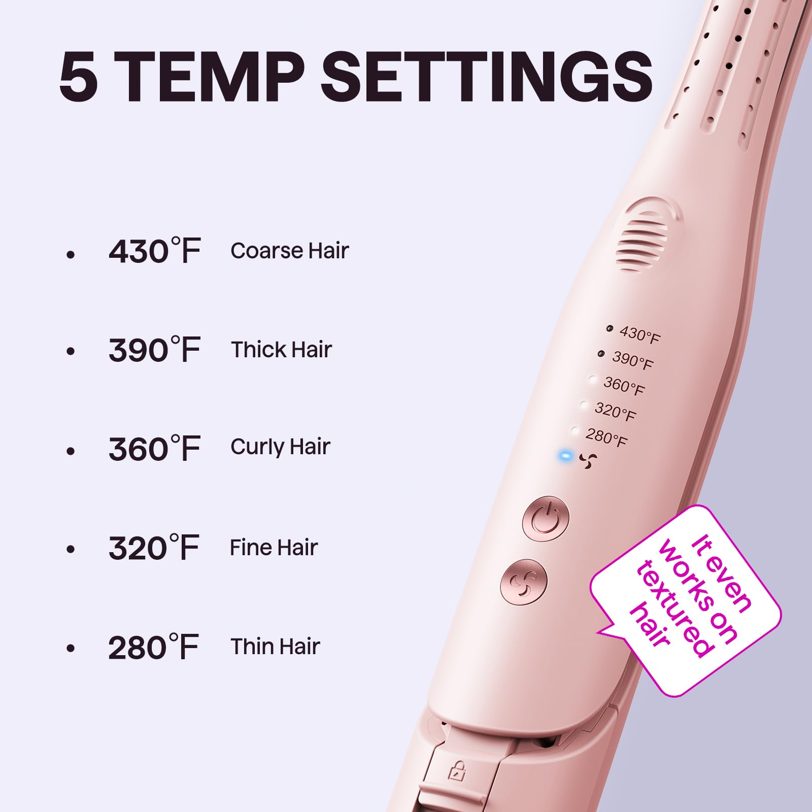Wavytalk Cool Curl Pencil 0.65" Airflow Curling Iron for Short Hair & Pixie | 360° Cool Airflow Reduces Damage, Anti-scald, Precise Root Styling Control, 2-in-1 Small Flat Iron & Curler, Pink