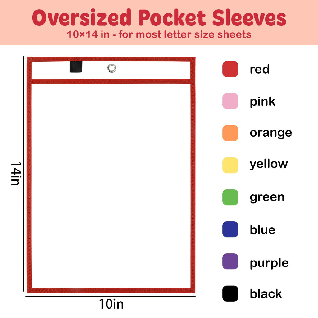 BEVTEE 8 Pcs Dry Erase Pocket Sleeves 10×14 in, Clear Paper Sheet Protector