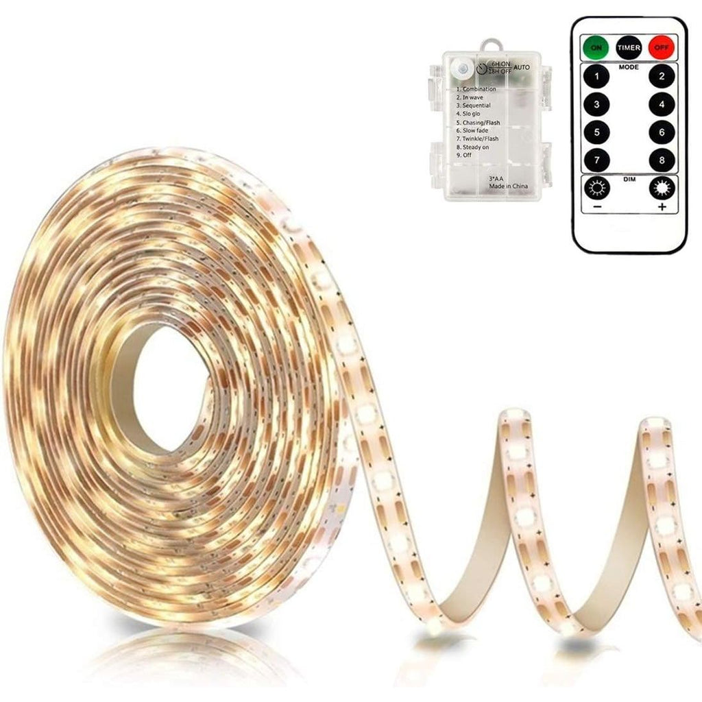 Buy now echosari Battery Powered Led Strip Lights with Remote Warm White, 8 Modes, Dimmable, Timer, Self-Adhesive, Cuttable, Waterproof, 9.8FT 90Led Strip Lights for TV Kitchen Cupboard Bedroom Decor at indiglob india