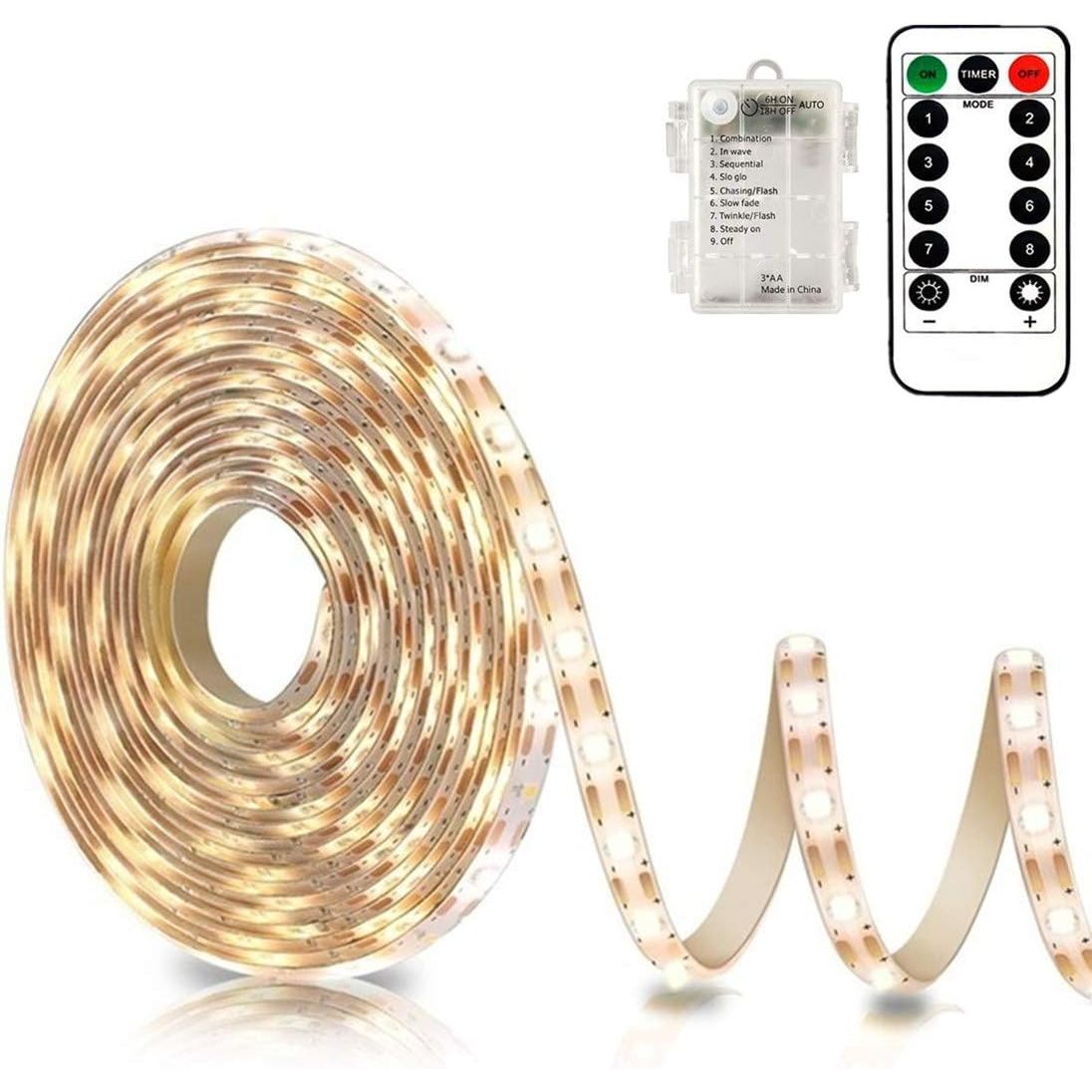 Buy now echosari Battery Powered Led Strip Lights with Remote Warm White, 8 Modes, Dimmable, Timer, Self-Adhesive, Cuttable, Waterproof, 9.8FT 90Led Strip Lights for TV Kitchen Cupboard Bedroom Decor Warm White at indiglob india