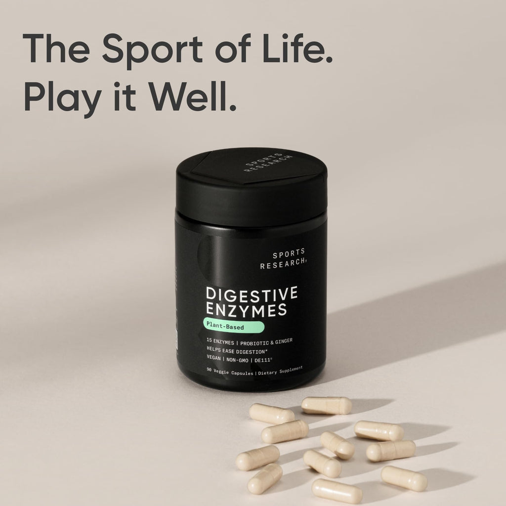 Sports Research® Digestive Enzymes w/Probiotics, 90 Veggie Caps | 15 Enzymes + Ginger to Help Ease Digestion of Dairy, Protein, Sugar & Carbs | Non-GMO, Vegan Friendly, 90 Servings
