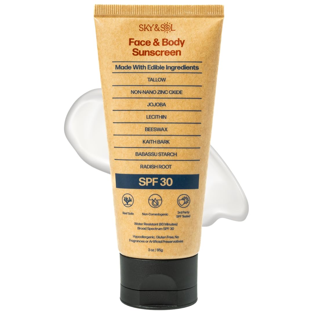 Sky and Sol Mineral Sunscreen SPF 50 | With Grass-Fed Tallow & Zinc Oxide | Non-Greasy Formula for Face & Body | Made Without Reef-Harming UV Filters | 3 oz (85 g)