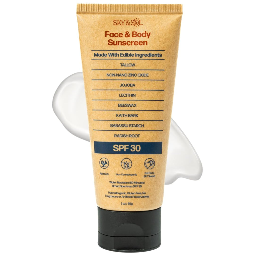 Sky and Sol Mineral Sunscreen SPF 50 | With Grass-Fed Tallow & Zinc Oxide | Non-Greasy Formula for Face & Body | Made Without Reef-Harming UV Filters | 3 oz (85 g)