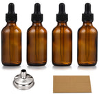 4 Pack, 1 oz Amber Glass Dropper Bottles Plus 2pcs Graduated Calibrated Glass Pipettes (1ml)- 30ml Dark Brown Tincture Bottles with Eye Droppers for Essential Oils, Liquids - Leakproof Travel Bottle