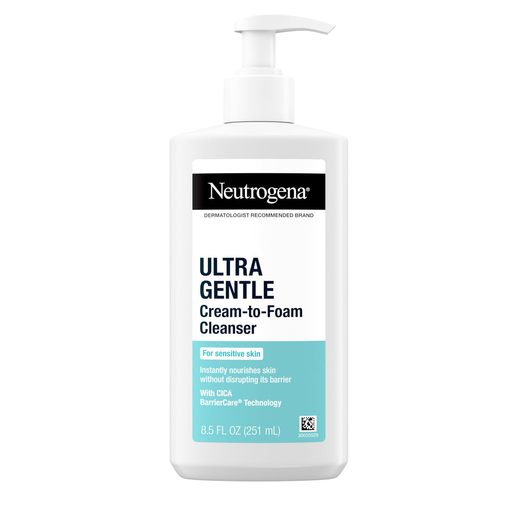Buy now Neutrogena Ultra Gentle Cream to Foaming Face Wash for Sensitive Skin, Fragrance-Free Gentle Facial Cleanser, Hypoallergenic Skin Care, Non-Comedogenic Makeup Remover, 8.5 oz at indiglob india