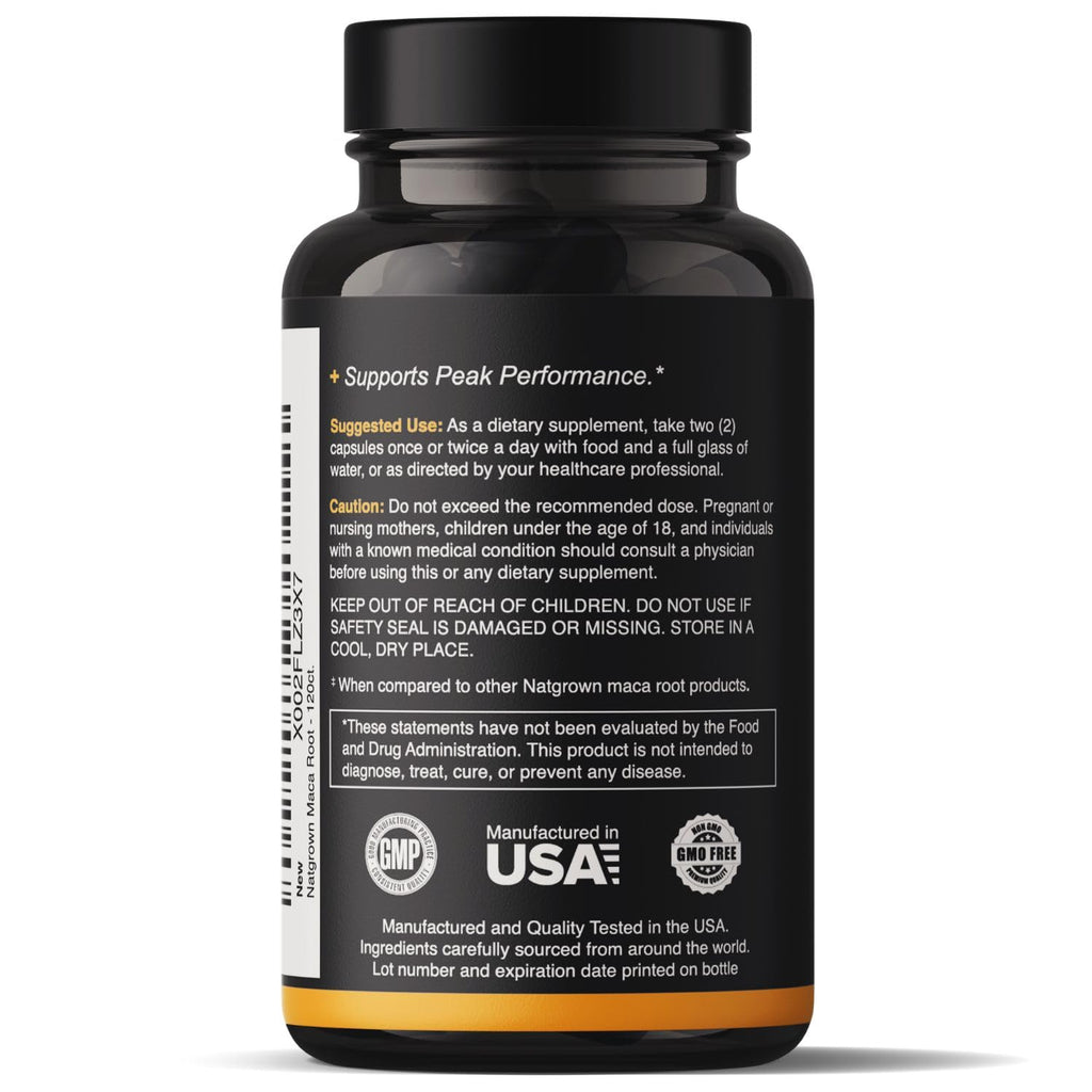Natgrown Organic Maca Root Powder Capsules - Black, Red & Yellow - 120 ct | 1500 mg per Serving, Gelatinized Peruvian Maca Supplement for Men & Women - Non-GMO, Gluten-Free, Vegan
