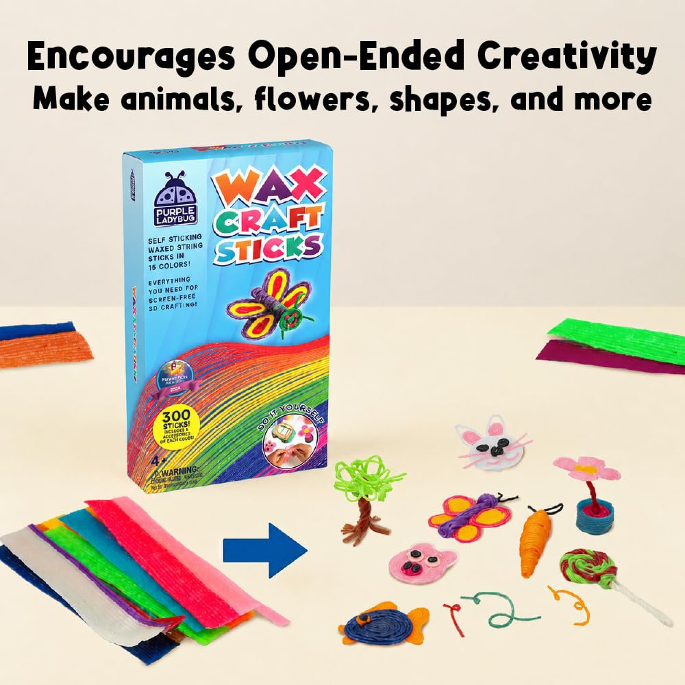 Wax Craft Sticks for Kids 300 PCS in 15 Colors, Mess-Free Sensory Craft