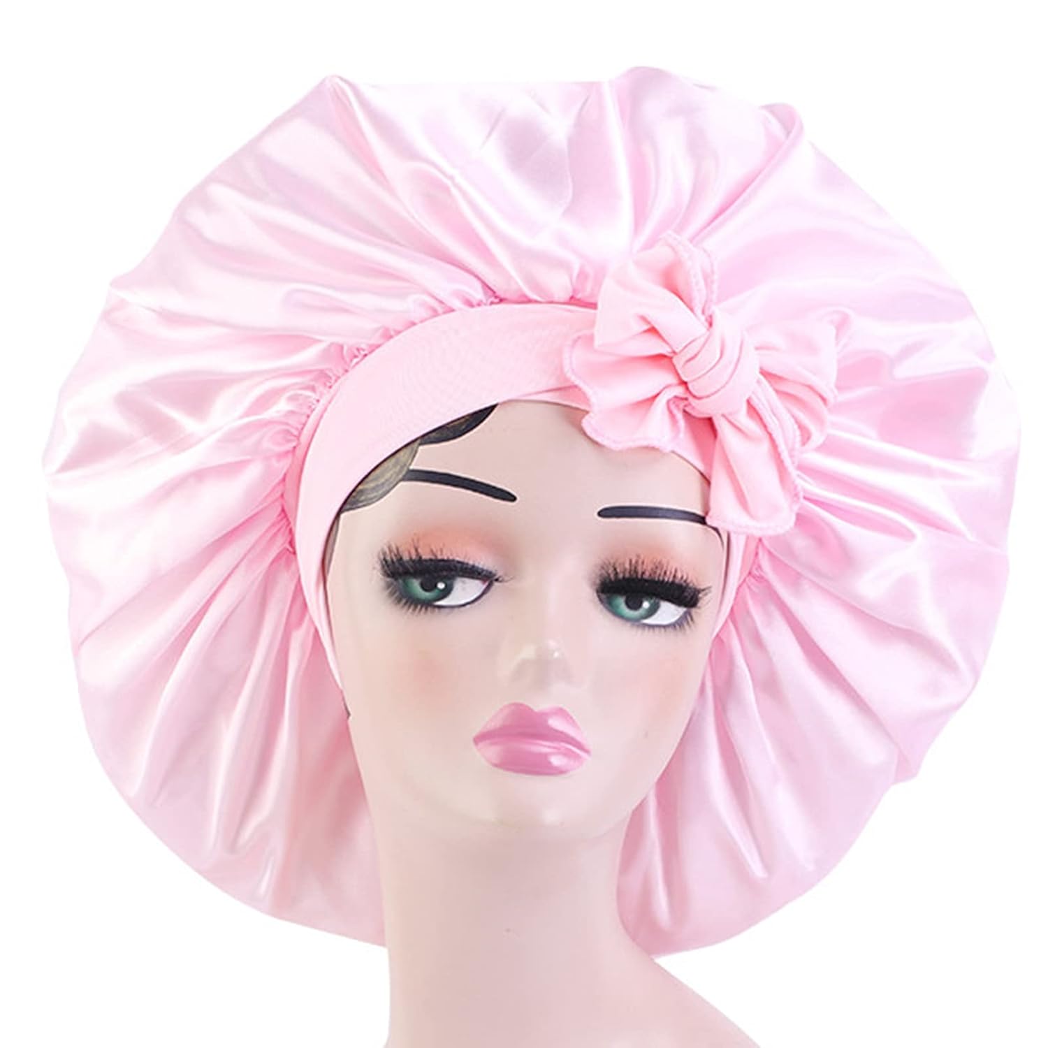 Buy now Satin Bonnet Silk for Hair Sleeping: Women Tie Bonnets Adjustable Night Cap Jumbo Size Comfortable Wide Band for Braids Curly Long Hair (Black) XX-Large Pink at indiglob india