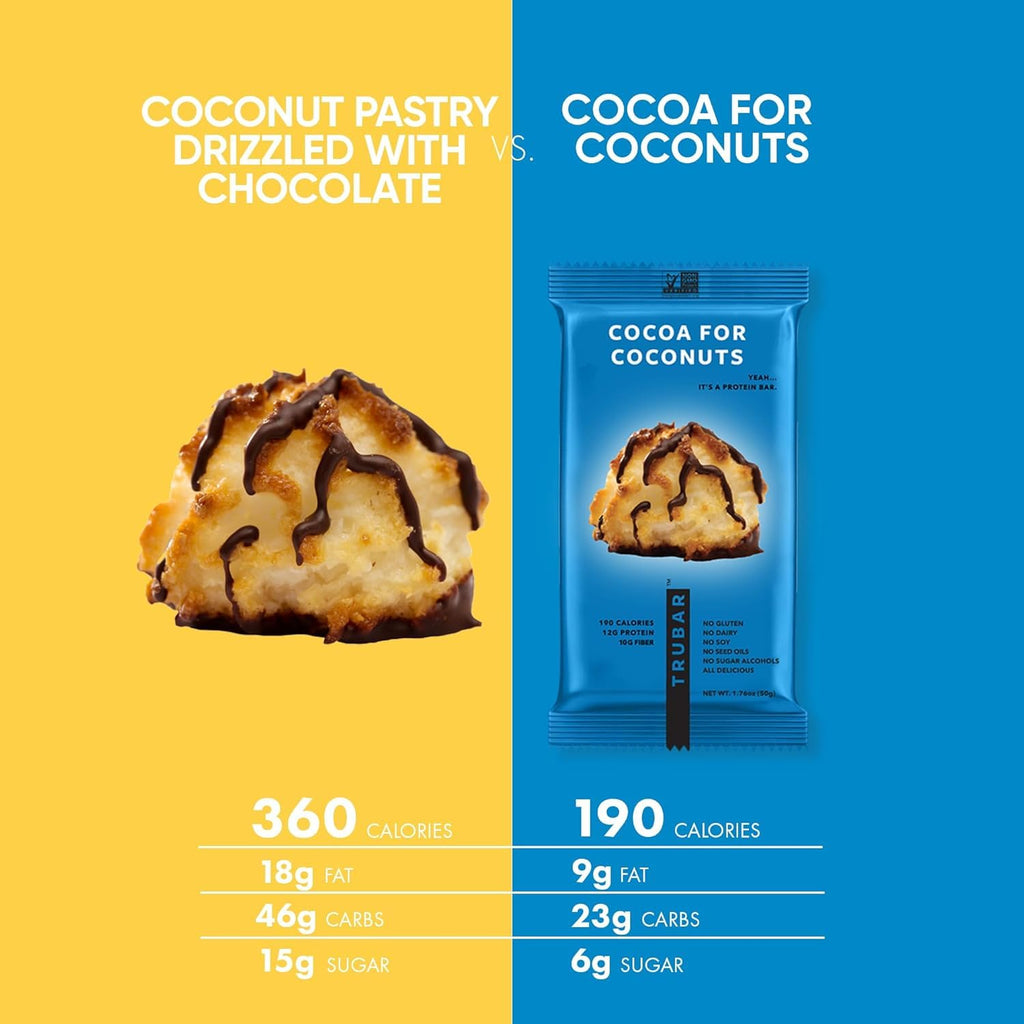 TRUBAR Vegan Protein Bar Cocoa For Coconuts and Cookies and Creamy 16 ct