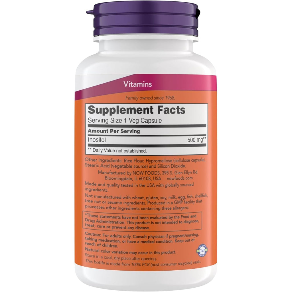 NOW Foods Inositol 500 mg - 200 Vegetarian Capsules (200 Count (Pack of 2)) | Superior Myo Inositol Form, for Healthy Membrane Function*, Cellular Health*, Support for Women
