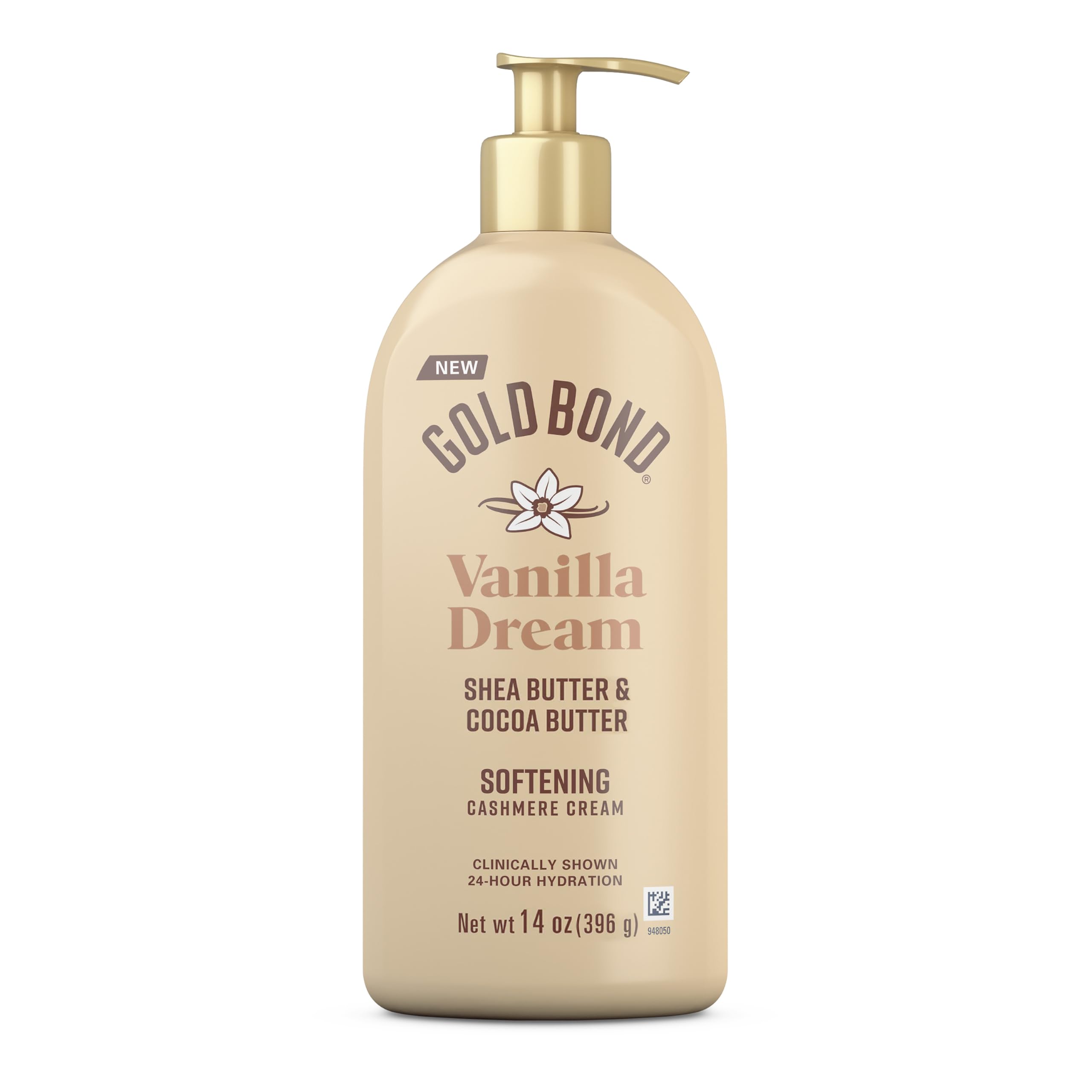 Gold Bond Softening Cashmere Cream Body Lotion, Vanilla Dream Scent, 24-Hour Hydration with Shea Butter and Cocoa Butter, 14 oz.