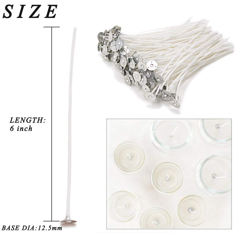 EricX Light 100 Piece Natural Candle Wick, Low Smoke 6" Pre-Waxed & 100% Natural Cotton Core,For Candle Making,Candle DIY