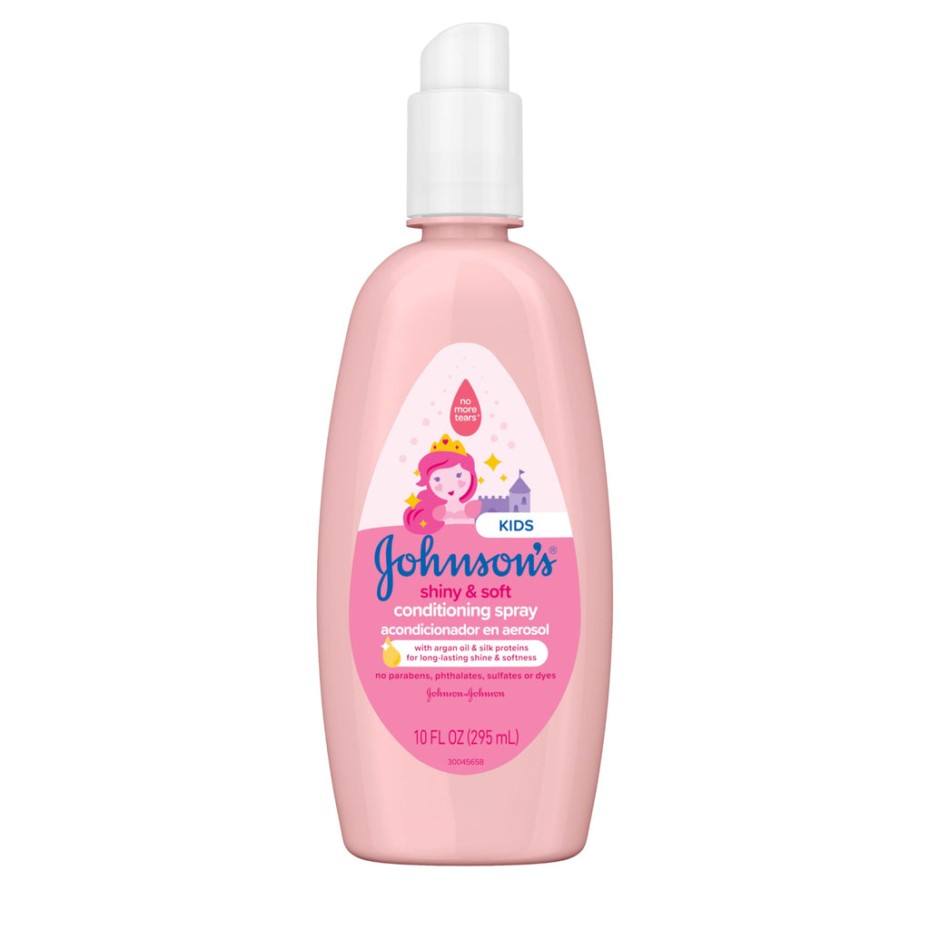 Johnson's Kids Shiny & Soft Hair Conditioning Spray with Argan Oil & Silk Proteins, Tear-Free Conditioning Spray for Shine & Softness, Gentle for Toddler Haircare, 10 fl. oz (Pack of 2)