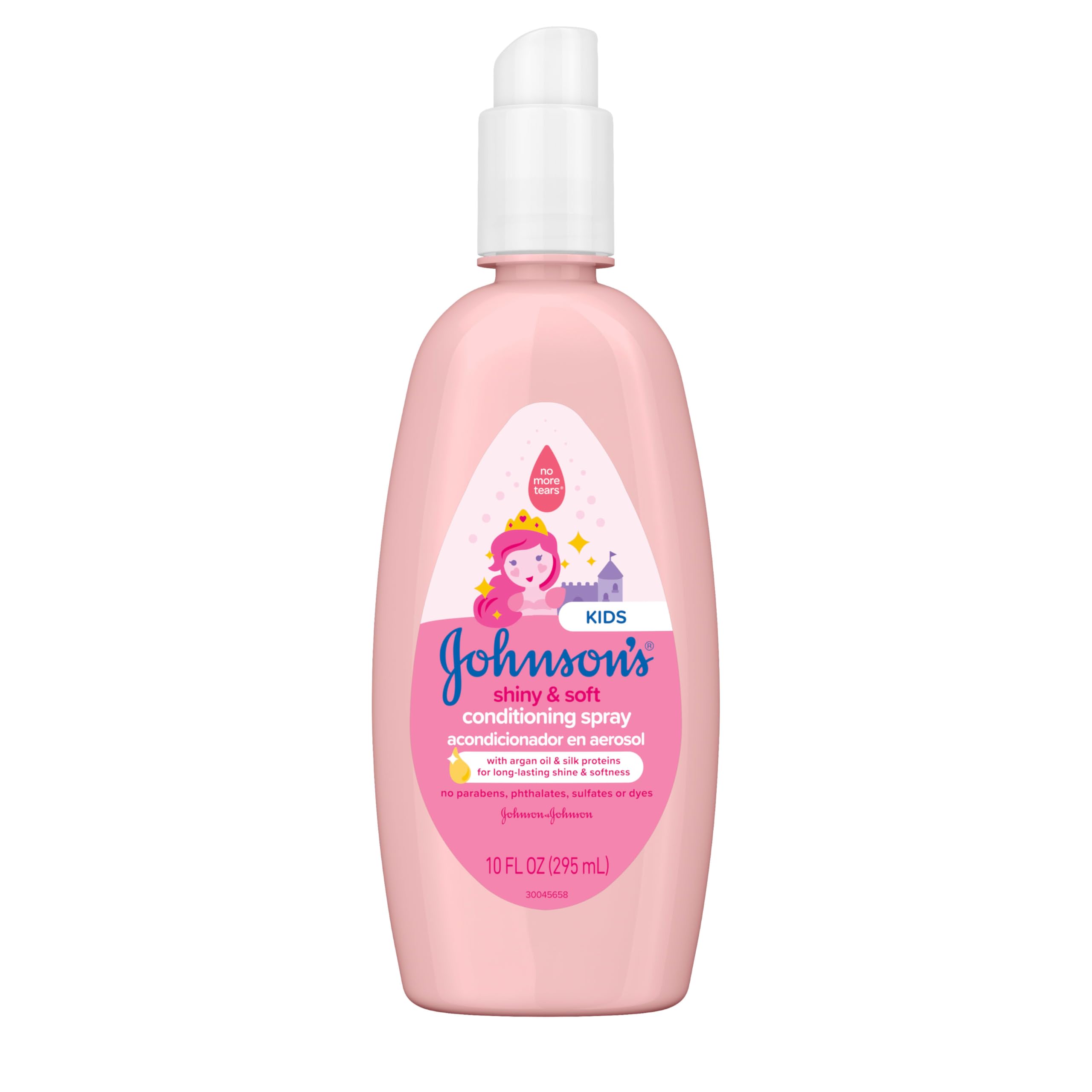 Johnson's Kids Shiny & Soft Hair Conditioning Spray with Argan Oil & Silk Proteins, Tear-Free Conditioning Spray for Shine & Softness, Gentle for Toddler Haircare, 10 fl. oz (Pack of 2)