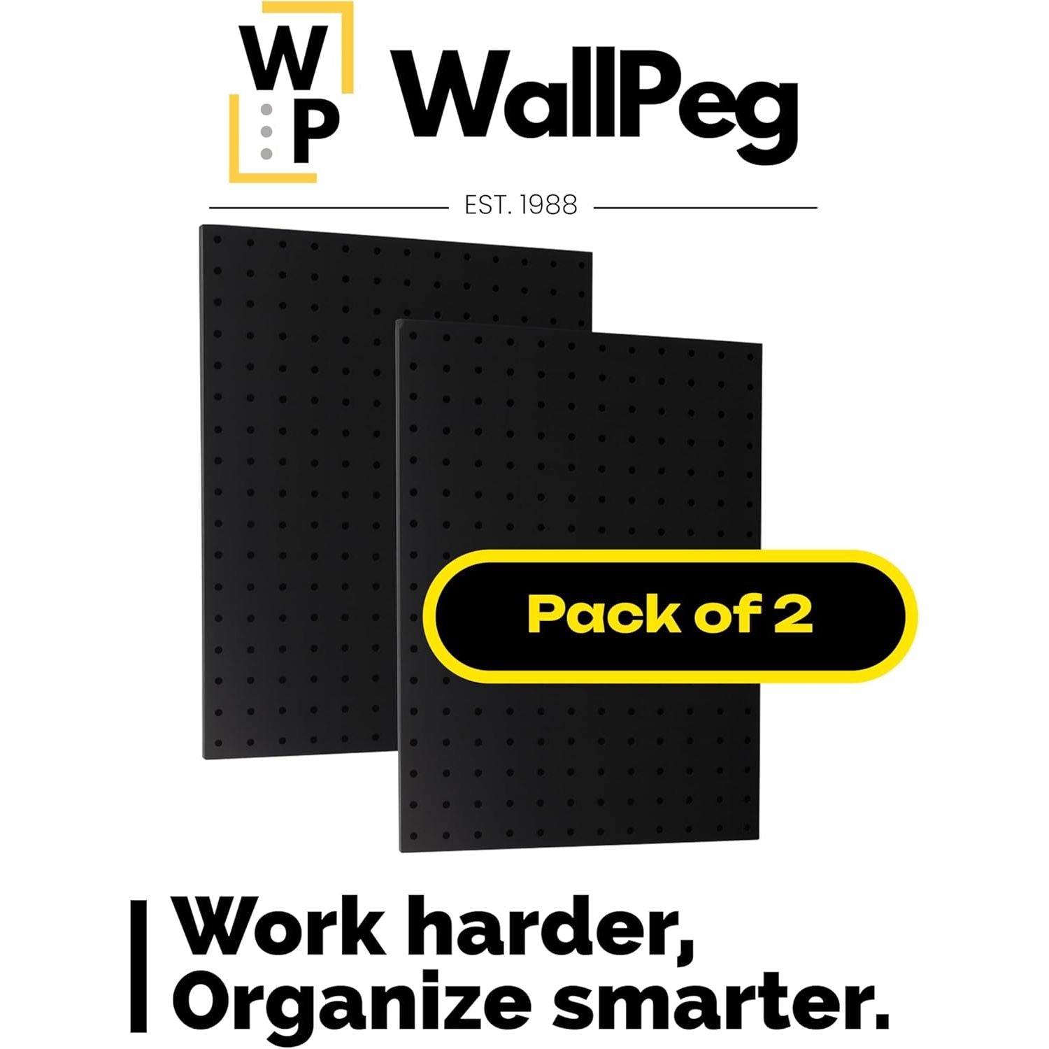 Buy now WallPeg 2 Black Pegboard Panels (24"x16" Each) with 36 Assorted Peg Hooks – Heavy-Duty Peg Board Garage Organizer Kit – Patented Flex-Lock Hooks – Made in USA Wall Storage System at indiglob india