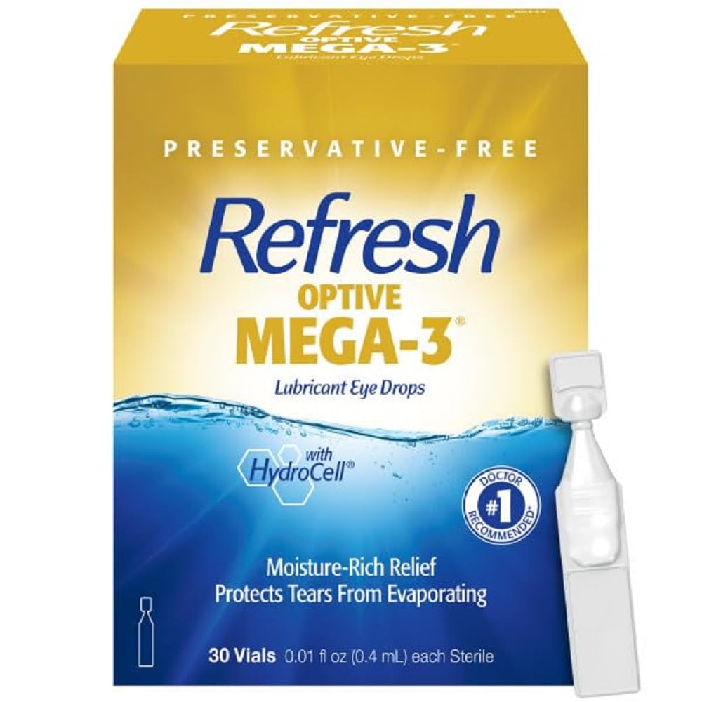 Buy now Refresh Optive Mega-3 Lubricant Eye Drops For Dry Eyes, Preservative-Free, 0.01 Fl Oz Single-Use Containers, 30 Count at indiglob india