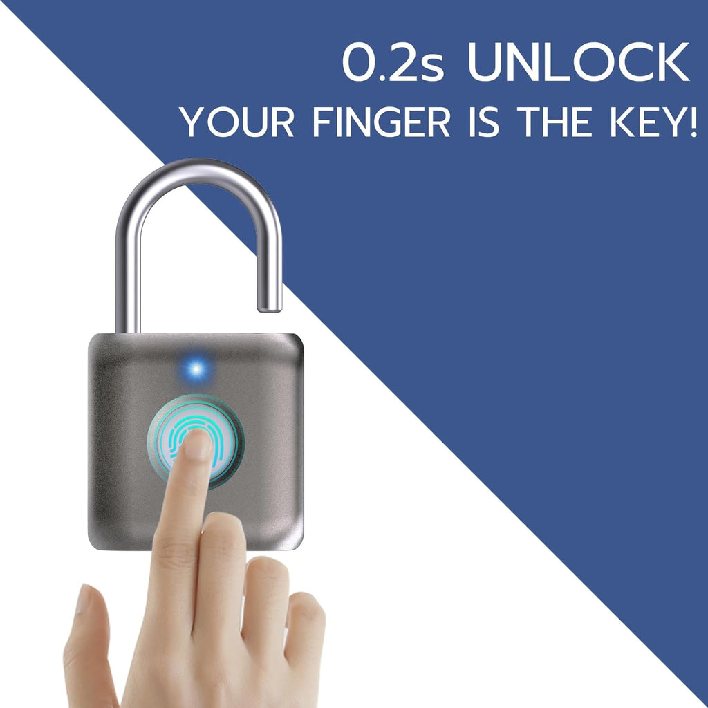 Buy now Pothunder Fingerprint Smart Padlock Lock, Biometric Metal Keyless Thumbprint Lock, Waterproof, USB Rechargeable, for Gym Locker, School Locker, Luggage, Backpack, Suitcase(Gray) at indiglob india