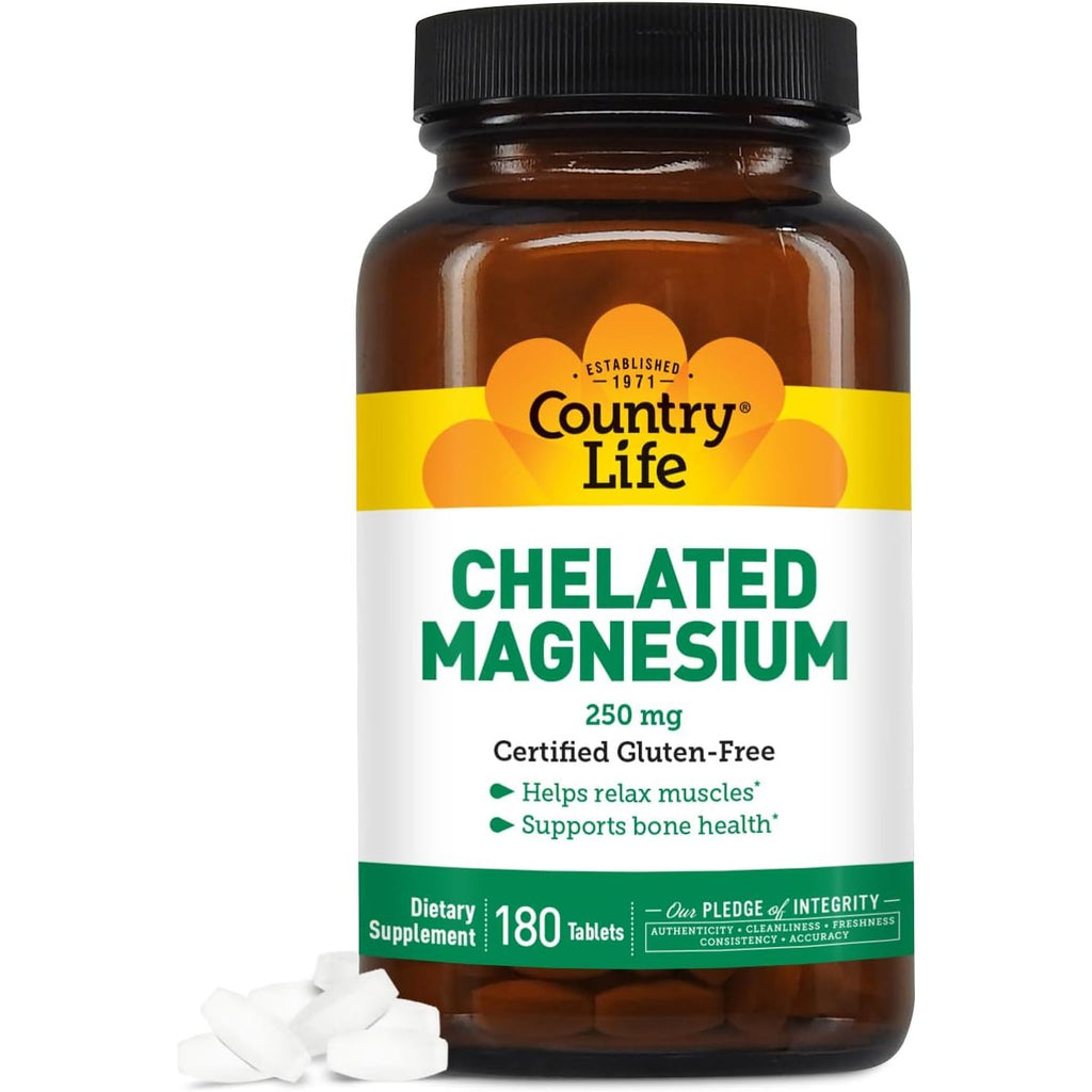 Buy now Country Life Chelated Magnesium 250mg - Supports Heart, Bone & Muscle Health, Vegan-Friendly Magnesium Supplement with Magnesium Oxide and Amino Acid Chelate, Gluten-Free at indiglob india