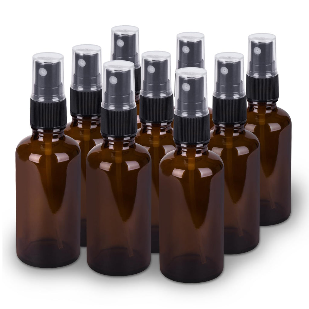 2oz Amber Glass Spray Bottles for Essential Oils, Set of 3 | Small, Travel, Mini, Empty, Fine Mist, for Facial, Cosmetic, Perfume, Hair Care, Room, Refillable, Leakproof, UV protection