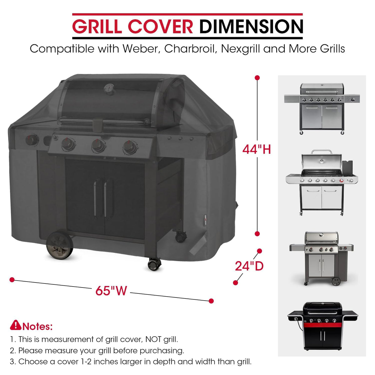 Unicook Heavy Duty Waterproof Grill Cover for Outdoor Grill 65 Inch, Black