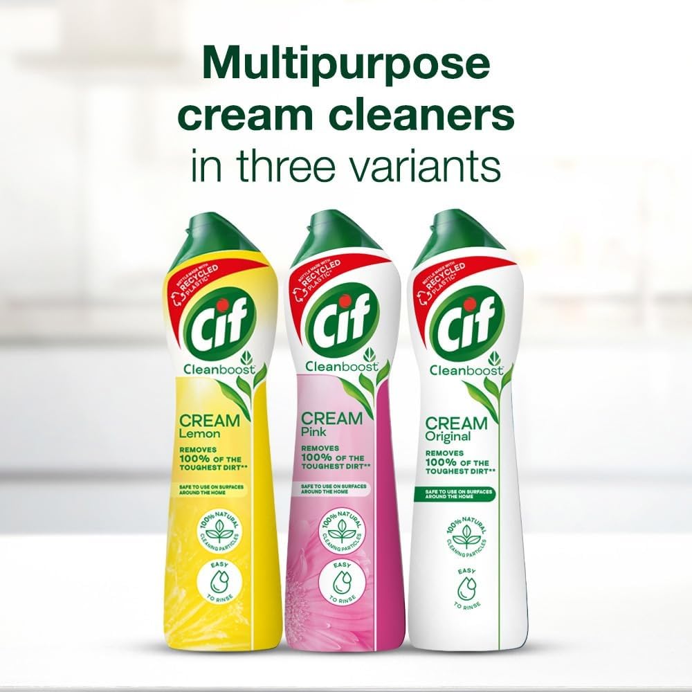 Cif Original Multipurpose Surface Cleaner Cream for Kitchen & Bathroom, Ocean Breeze Scent, 100% Dirt Removal with Natural Cleaning Particles, 2x500ml