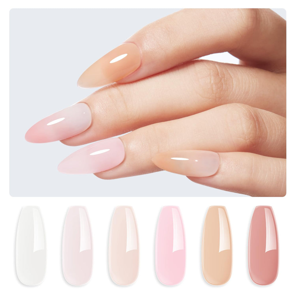 modelones Rubber Base Gel Polish Set 6 French Tip Color Builder Base | Milky White Pink Nude Blush Strengthener for Weak Nails Apex Building Long Last Soak Off U V DIY Manicure Builder in a Bottle