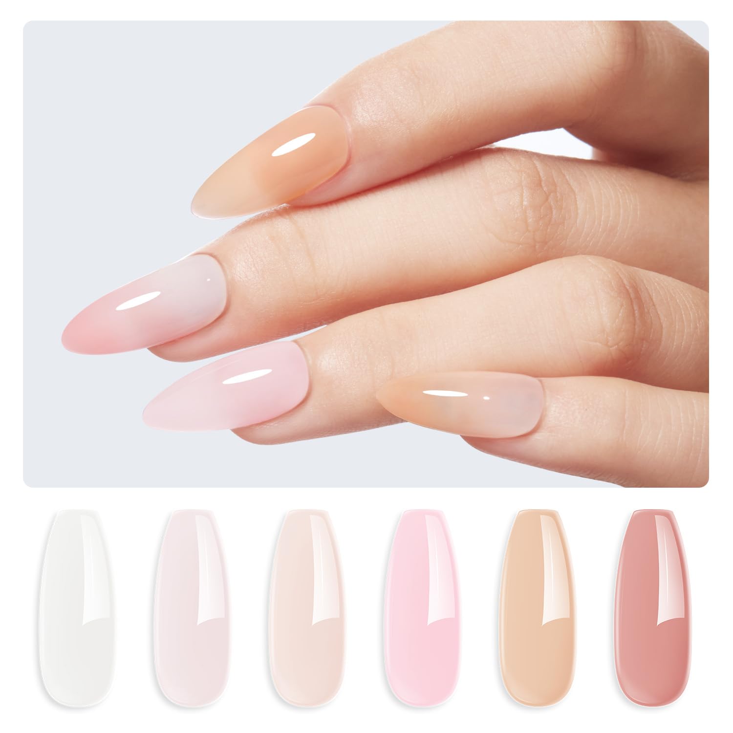 modelones Rubber Base Gel Polish Set 6 French Tip Color Builder Base | Milky White Pink Nude Blush Strengthener for Weak Nails Apex Building Long Last Soak Off U V DIY Manicure Builder in a Bottle