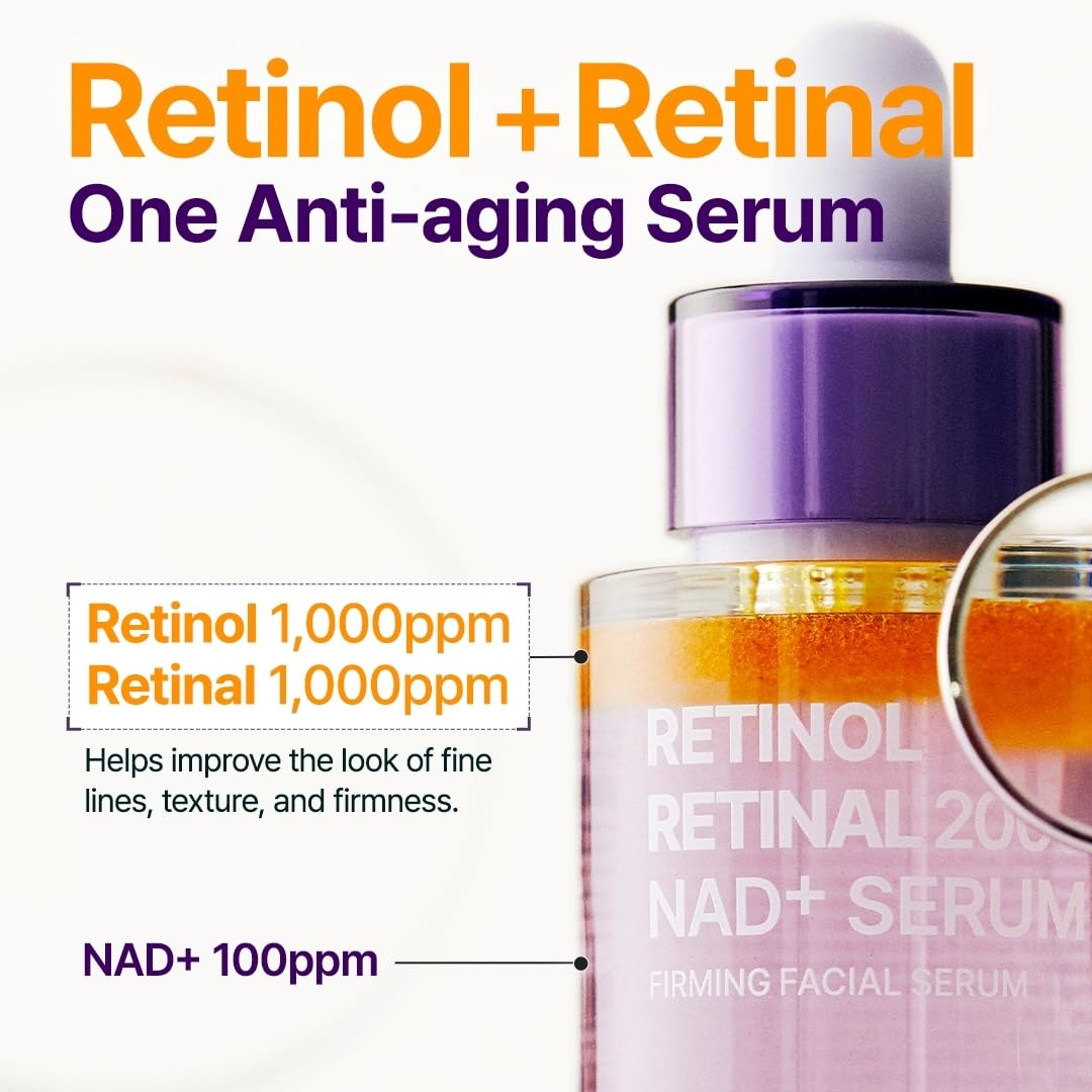 PURITO Retinol + Retinal Serum for Sensitive Skin, 1.01 fl.oz | Anti-Aging Facial Serum, Wrinkles & Fine Lines, Dual Retinoids with NAD+, Elasticity & Skin Texture, Korean Skincare