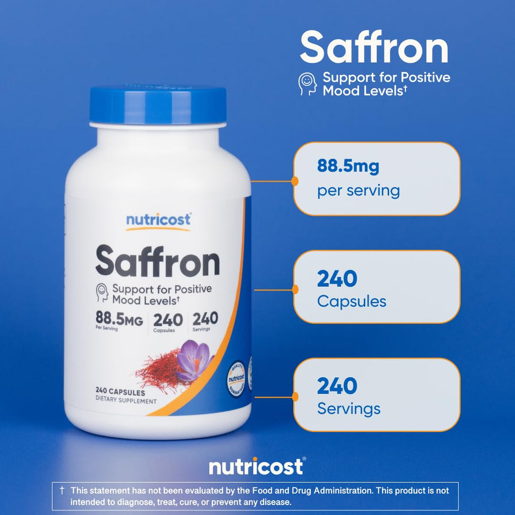 Nutricost Saffron Extract 88.5mg, 240 Capsules - Veggie Caps, Non-GMO, Gluten Free (Pack of 2)