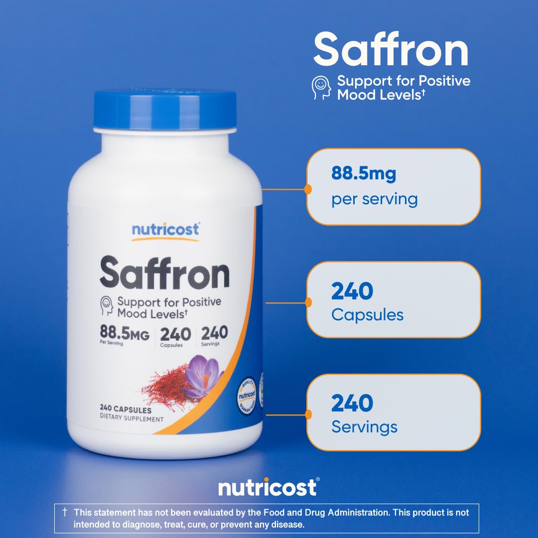 Nutricost Saffron Extract 88.5mg, 240 Capsules - Veggie Caps, Non-GMO, Gluten Free (Pack of 2)