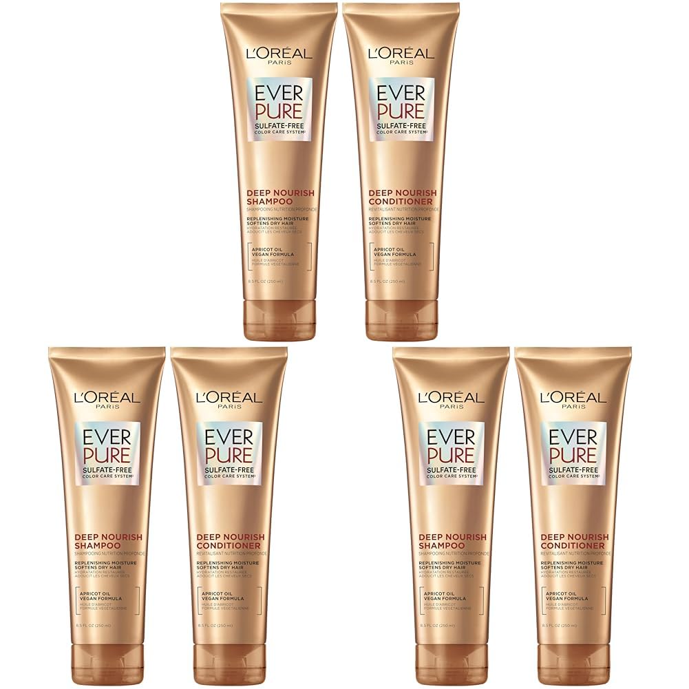 Buy now L'Oreal Paris Shampoo, Sulfate Free, Triple Action Hydration for Dry Hair, EverPure, 8.5 Fl Oz (Packaging May Vary), Damaged, Color-Treated Hair, Apricot Oil Infused, Deep Nourish at indiglob india