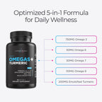 Livingood Daily Omega 3 6 9 Plus Turmeric Curcumin Supplement, 60 Softgels | 5-in-1 Fish Oil Omega 3, 6, 7, 9, EPA, DHA, Emulsified Turmeric Curcumin, Fatty Acids, Brain, Joint, Metabolism, Made in USA
