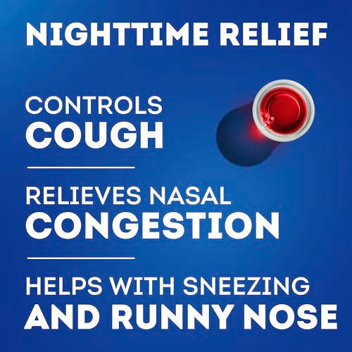 Buy now Vicks NyQuil Cough DM+ Congestion Relief Liquid Medicine, Maximum Strength Multi-Symptom Nighttime Relief for Cough, Nasal Congestion, Sneezing and Runny Nose, Cherry Flavor, 12 FL OZ at indiglob india