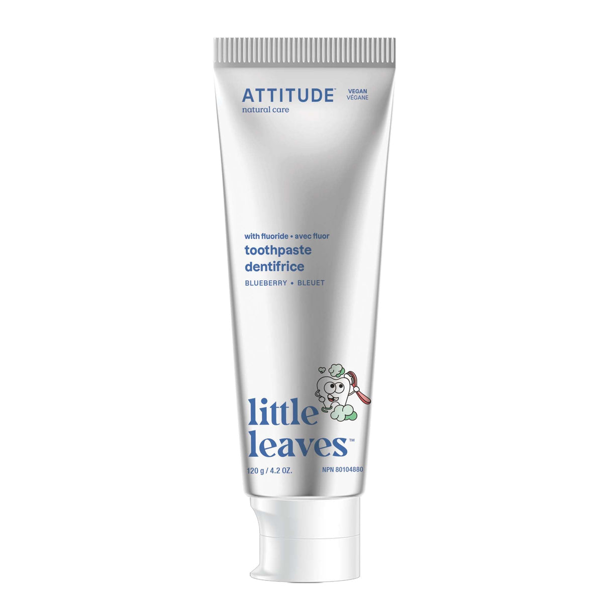 Attitude Toothpaste with Fluoride, Prevents Tooth Decay and Cavities, Vegan, Cruelty-Free and Sugar-Free, Blueberry, 4.2 Oz