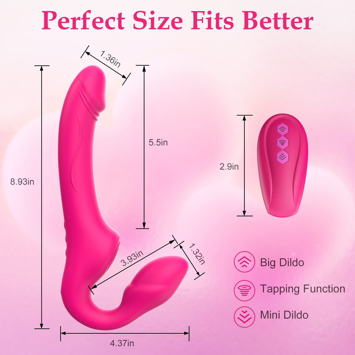 Strapless Strap-On Double-Ended Dildo with 10 Modes & Remote Control, Anti-Slip Silicone Realistic G-Spot Anal Dildo Vibrator Vibrating Butt Plug, Adult Sex Toys for Women Lesbian Couples S&M Whips