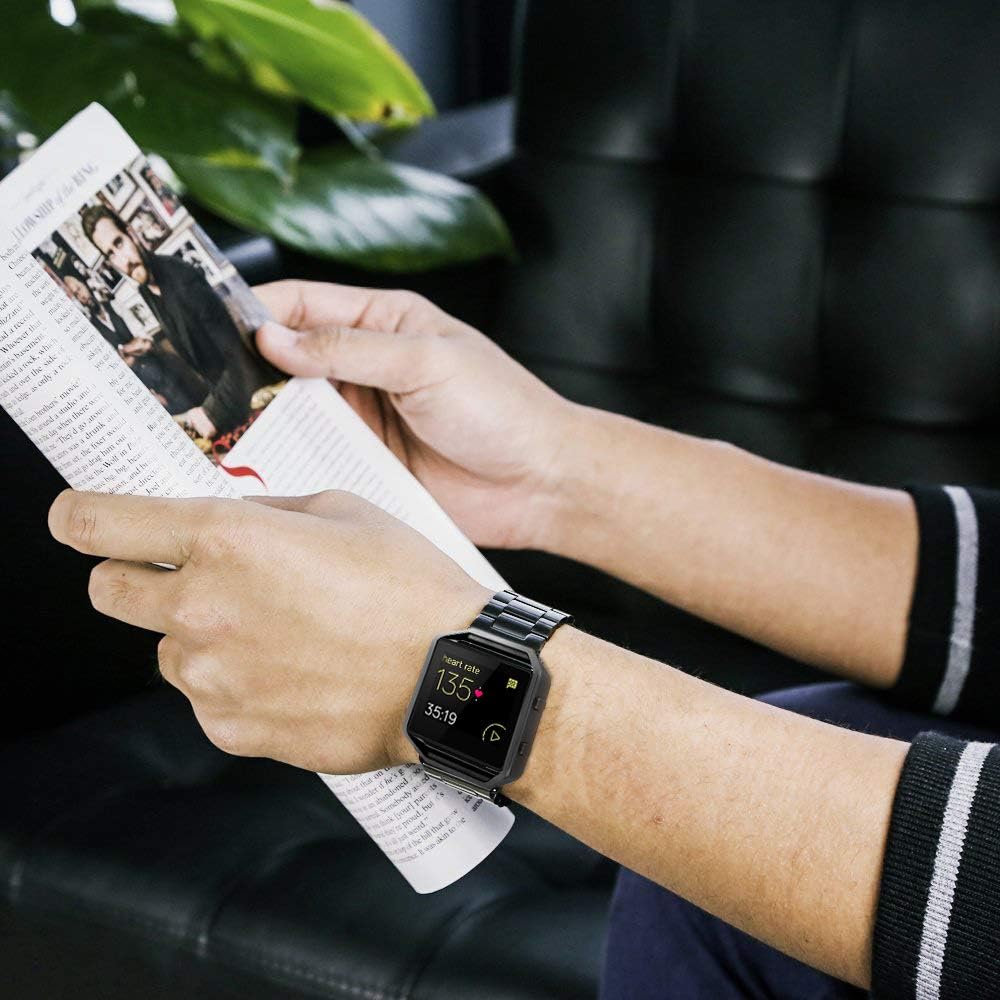 Buy now Simpeak Women Men Stainless Steel Metal Band Strap with Stailess Steel Frame Compatible with Fitbit Blaze, Match Link Removal Tool, Black at indiglob india