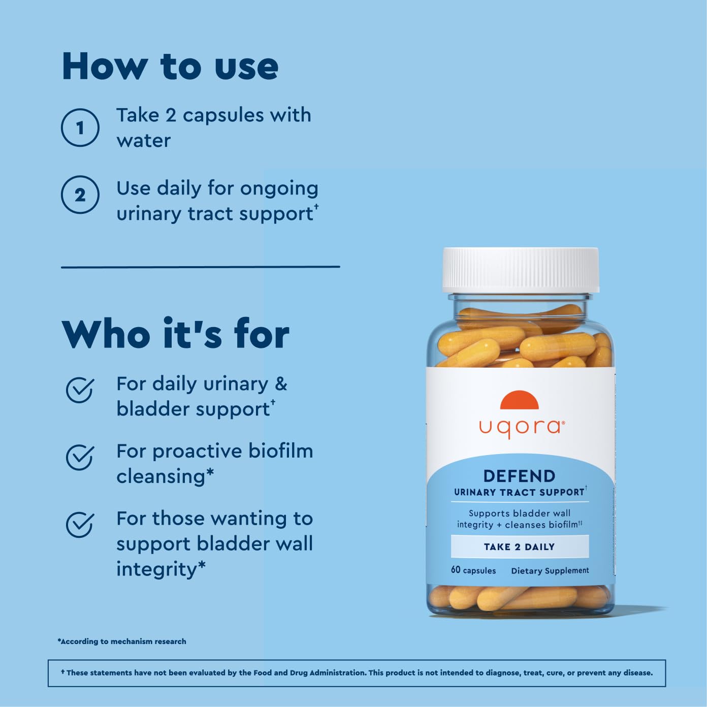 Uqora Defend, Urinary Tract Support, 120 Capsules (2 Pack) | Urinary Tract Health Supplement, Cleanse Biofilm** with D-Mannose, Green Tea Extract, Turmeric Extract, and More, Gluten-Free