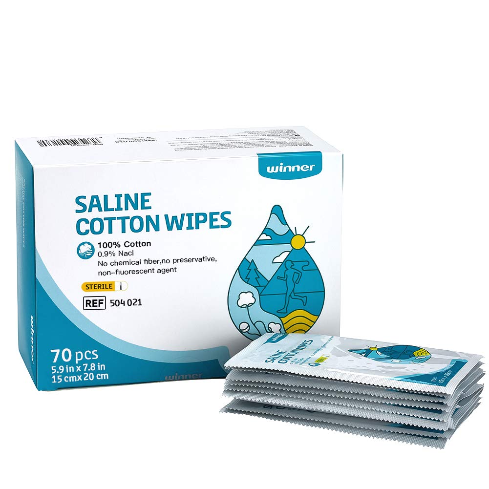 Winner Sterile Saline Wipes, 6 x 8 in, Individually Wrapped, 70 Count